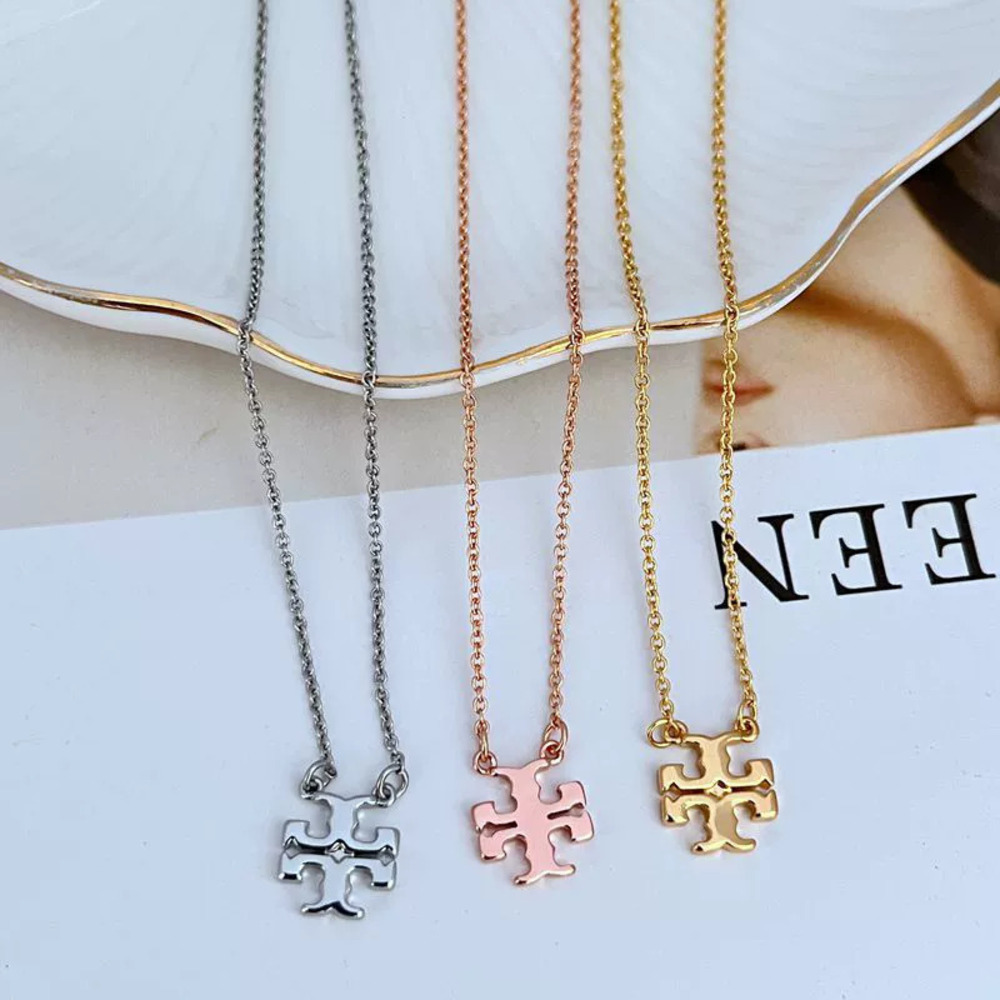 Tory Burch Letter Inlay Metal Necklace